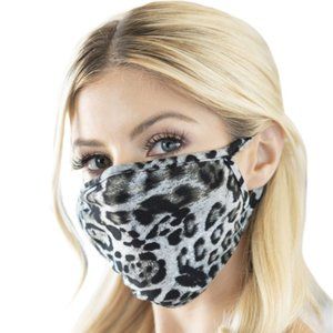 NEW Face Mask with Filter Pocket in Gray Leopard